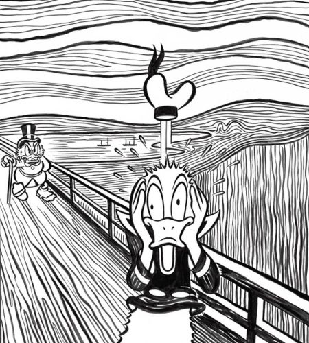 Donald Duck & Uncle $crooge Inspired By Edvard Munch's The Scream (1893) - Fine Art Giclée - Tony Fernandez Signed - Eerste druk